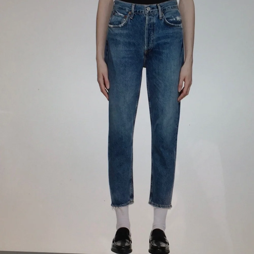 AGOLDE Indigo Riley Crop Jeans Straight High-Rise - Picture 8 of 14